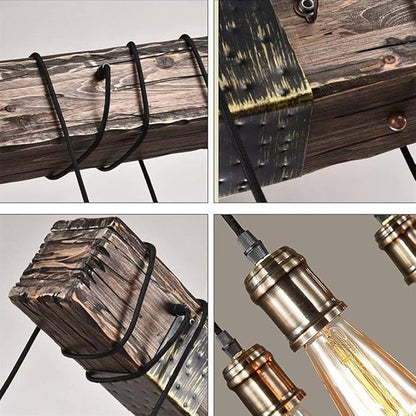 10-Lights Rustic Chandelier Wooden Retro Pendant Light Industrial Suspension Light Wood Chandelier -line can be Adjusted Freely