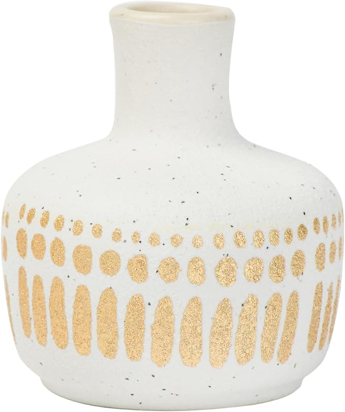 Main + Mesa Stoneware Vases with Gold Pattern, Set of 8
