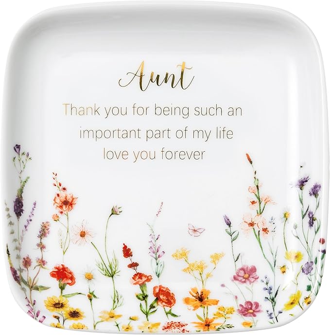 Crisky Jewelry Ring Dish for Aunt Birthday Gifts, Thinking of You Gift for Aunt from Niece, Best Antie Gift Ideas from Nephew Thanksgiving Day Christmas Valentines (Love You Forever) Trinket Tray