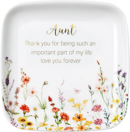 Crisky Jewelry Ring Dish for Aunt Birthday Gifts, Thinking of You Gift for Aunt from Niece, Best Antie Gift Ideas from Nephew Thanksgiving Day Christmas Valentines (Love You Forever) Trinket Tray