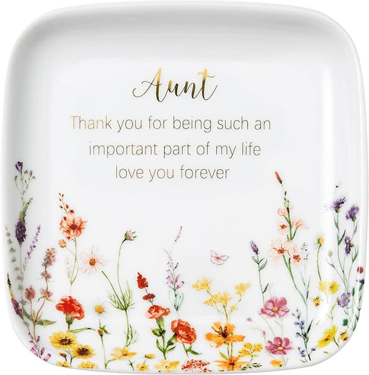 Crisky Jewelry Ring Dish for Aunt Birthday Gifts, Thinking of You Gift for Aunt from Niece, Best Antie Gift Ideas from Nephew Thanksgiving Day Christmas Valentines (Love You Forever) Trinket Tray