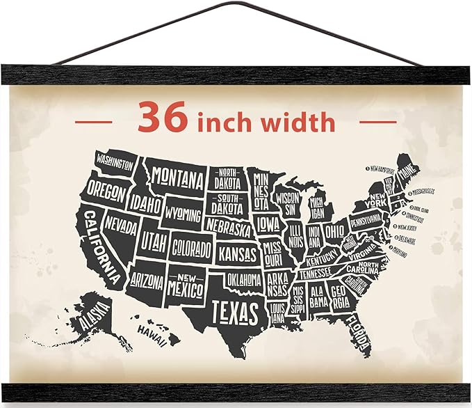 HONKKI Magnetic Poster Hanger Frame for 36x48 36x24 36x12 Movie Music Posters Wall Art,Black Wood Picture Frames for Canvas Diamond Map Decor, Living Room Calendar Banner Tapestry Photo Hanging Stand