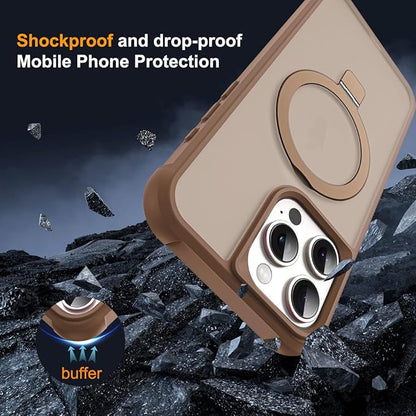 Compatible with iPhone 15 Pro Case with Invisible Magnetic O-Ring Stand Military-Grade Translucent Case for iPhone 15 Pro 6.1" [Compatible with Mag-Safe][Great Grip Feeling],Desert Brown