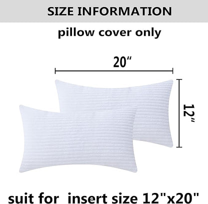 Home Brilliant Oblong Throw Pillow Covers 12x20 Striped Corduroy Rectangle Pillow Covers for Spring Decor Couch Lumbar Cushion Covers, 12 x 20 inch, Pure White