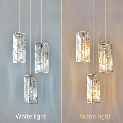 Brass Nickel Pendant Lighting Modern Pendant Light, Mini Crystal Chandeliers,Adjustable Pendant Light Fixture for Kitchen Island Dinning Room Bedroom (3 Light)