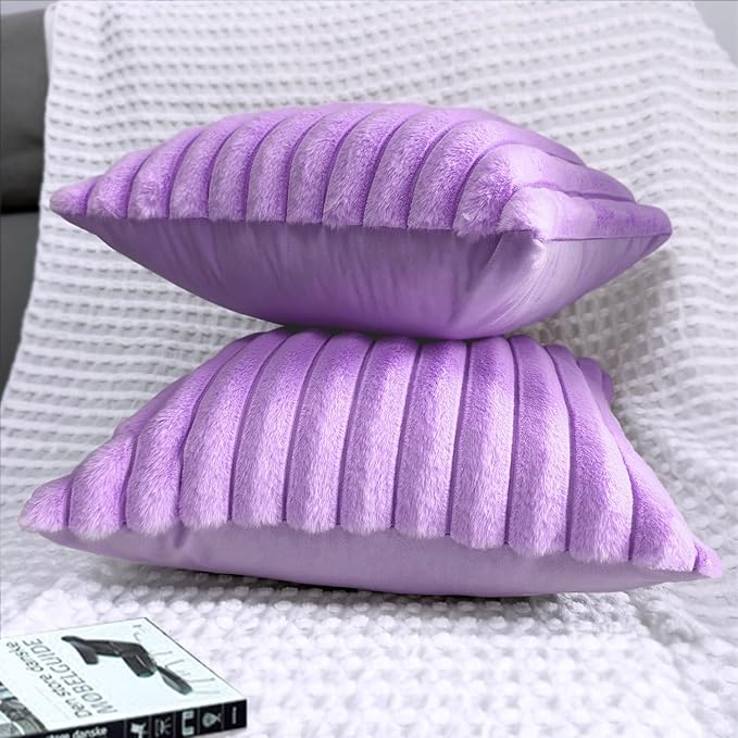 2 Pack Pillow Covers, 16x16 Faux Fur Square Throw Pillow Covers for Living Room Decorations Throw Pillow Case, Throw Pillow Cover Cushion Cover for Home Sofa Bedroom Car, Violet