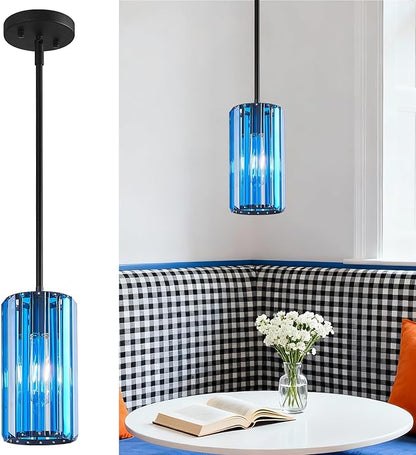 Modern Crystal Pendant Light Mini Dark Blue Chandeliers Adjustable Pendant Lights Fixture for Kitchen Island Dinning Room Corridor Bedroom(Dark Blue 1-Pack