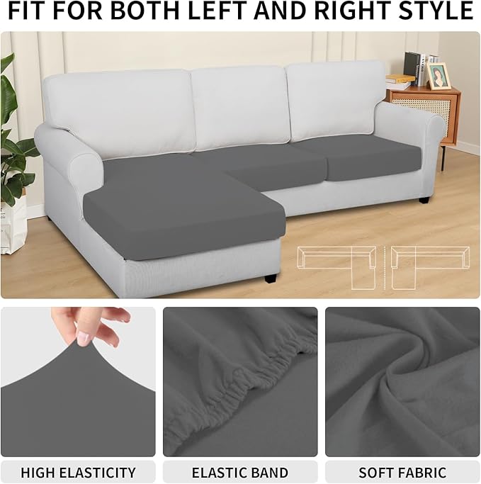 Easy-Going 100% Waterproof 3 Pieces Couch Cushion Covers for Sectional Sofa Left/Right L Shape Chaise Lounge Sofa Seat slipcover Anti-Slip Sofa Cover (2 Seater + 1 Chaise, Gray