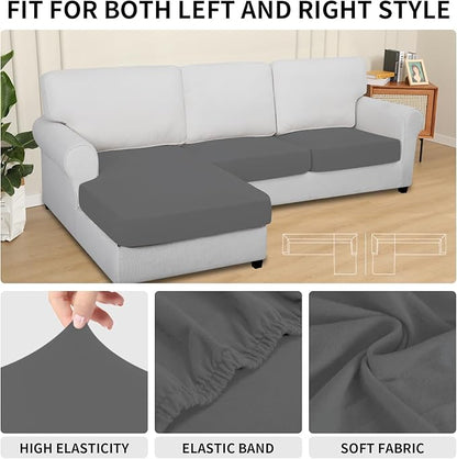 Easy-Going 100% Waterproof 3 Pieces Couch Cushion Covers for Sectional Sofa Left/Right L Shape Chaise Lounge Sofa Seat slipcover Anti-Slip Sofa Cover (2 Seater + 1 Chaise, Gray