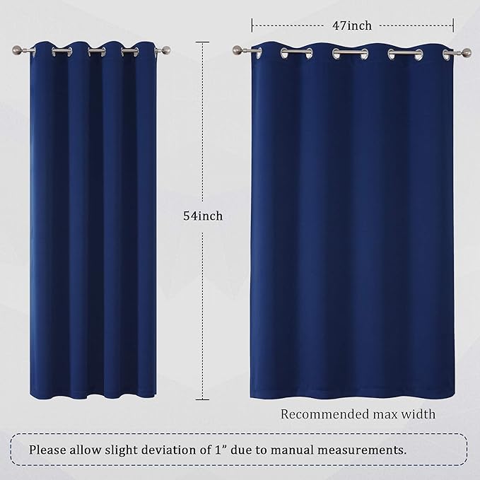 DUALIFE Navy Blue Blackout Curtains 54 Inch Length for Bedroom Thermal Insulated Blue Solid Window Drapes with Grommet Curtains Panels for Living Room Boys Kids Room 52 x 54 Inches Long