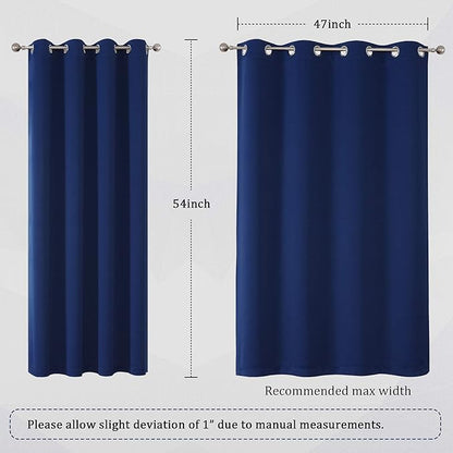 DUALIFE Navy Blue Blackout Curtains 54 Inch Length for Bedroom Thermal Insulated Blue Solid Window Drapes with Grommet Curtains Panels for Living Room Boys Kids Room 52 x 54 Inches Long