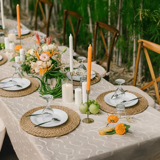 comfoyar Round Hand Woven Placemats Plate Chargers Set of 6, 13Inch Boho Natural Water Hyacinth Braided Place Mats, Heat Resistant Rustic Wicker Rattan Table Mats for Dining Table Farmhouse Decoration