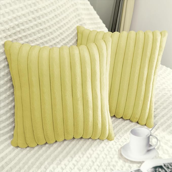 2 Pack 18x18 Pillow Cover Velvet Pillow Covers, Faux Fur Square Throw Pillow Covers for Living Room Decorations Throw Pillow Case, Throw Pillow Cover Cushion Cover for Sofa Bedroom Car, Lemon Yellow