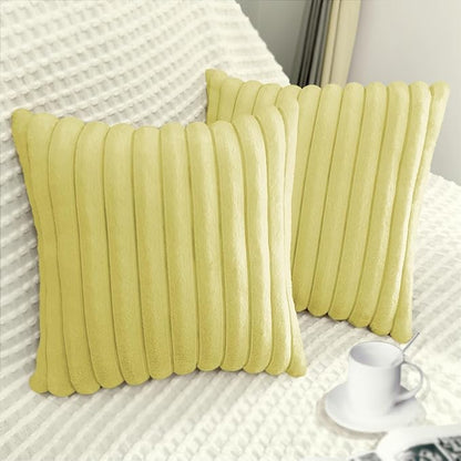 2 Pack 18x18 Pillow Cover Velvet Pillow Covers, Faux Fur Square Throw Pillow Covers for Living Room Decorations Throw Pillow Case, Throw Pillow Cover Cushion Cover for Sofa Bedroom Car, Lemon Yellow