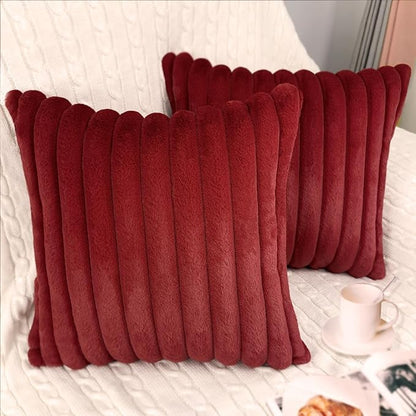 2 Pack 22x22 Pillow Cover Velvet Pillow Covers, Faux Fur Square Throw Pillow Covers for Living Room Decorations Throw Pillow Case, Throw Pillow Cover Cushion Cover for Sofa Bedroom Car, Burgundy Red