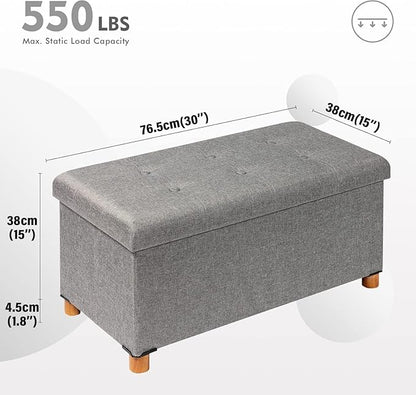 PINPLUS Ottoman with Storage Coffee Table, Grey Footrest-Stool Linen Chest with Tray, Large Storage Bench Foot Rest Ottoman for Bedroom End of Bed, Living Room, Hallway, 30"x 15"x 15"