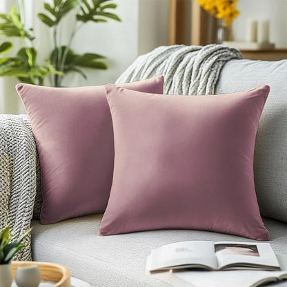QUORGVES Dusty Pink Velvet Pillow Covers 18x18 Inch Set of 2, Soft Solid Decorative Square Throw Pillow Covers, Decor Cushion Covers for Bed Sofa Couch Bedroom Living Room