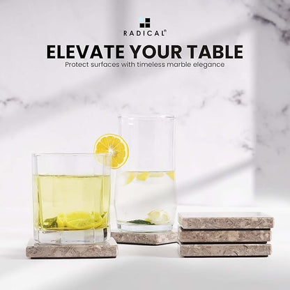 Radicaln Marble Coasters Square 3.5" Inches Oceanic Handmade Bar Style Coaster Set, Ideal Drink Coasters for Modern Home Bars, Absorbent Coaster Set of 6