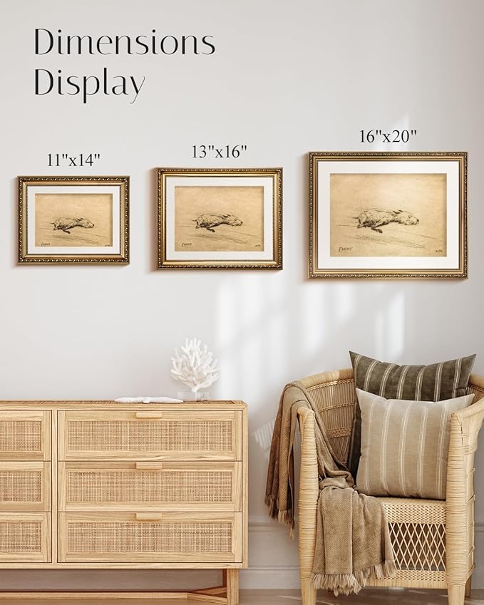 InSimSea Gold Framed Canvas Wall Art Room Decor Vintage Minimalist Dog Sketch Bathroom Wall Decor Dog Lovers' Retro Animal Sketch Picture Art Printing for Home Office Living Room Bedroom 16×13in