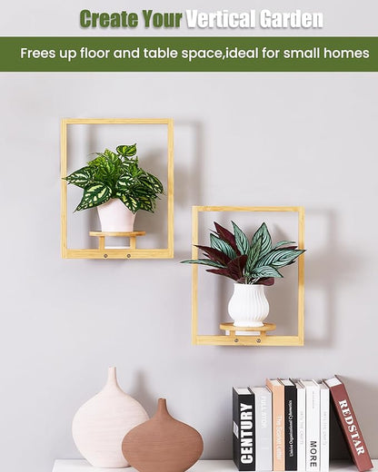 yadoker Wall Planters for Indoor Plants,Bamboo Hanging Plant Holders, Wall Decor Plant Stand, 2-Pack Window Plant Shelves for Living Room & Entryway
