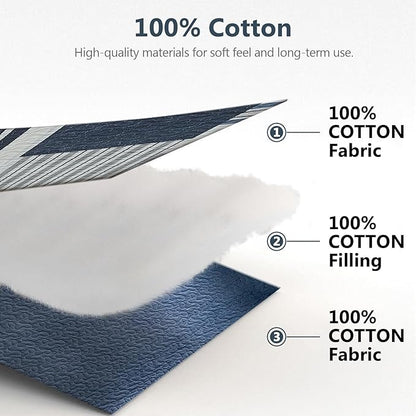 100% Cotton 128"x120" Oversized Quilt Bedspread, Plaid Patchwork California King Extra Large Quilt Bedding Set, Reversible Cal King XL Bed Spread Lightweight Comforter, Blue, 3Pcs