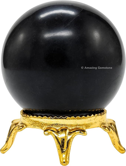 Amazing Gemstone Shungite Crystal Ball with Stand - 1.5 Inches Crystal Sphere Meditation Balls for Witchcraft and Decorative Balls