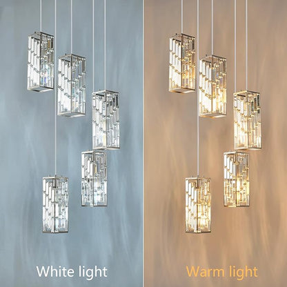Brass Nickel Pendant Lighting Modern Pendant Light, Mini Crystal Chandeliers,Adjustable Pendant Light Fixture for Kitchen Island Dinning Room Bedroom (5 Light)