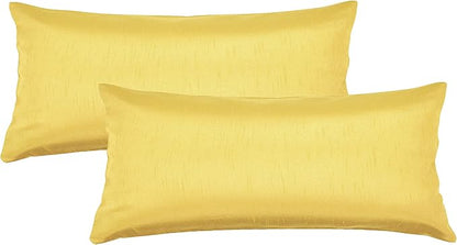 Aiking Home 12x24 Inches Faux Silk Rectangular Throw Pillow Cover, Zipper Closure, Yellow (Set of 2)