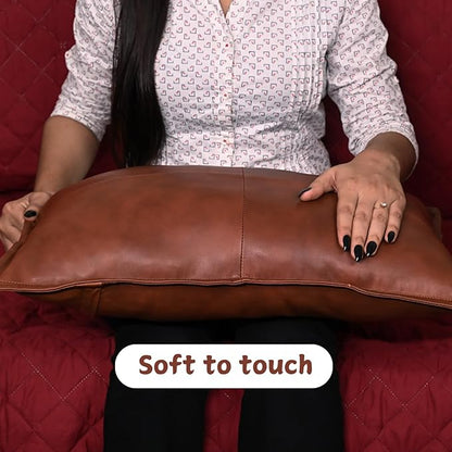 100% Lambskin Leather Pillow Cover - Sofa Cushion Case - Decorative Throw Covers for Living Room & Bedroom, 10X18 Inch - Mango Tan Antique Box Pack of 2