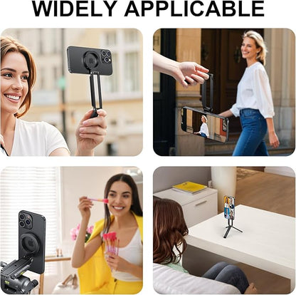 Magnetic Phone Tripod Stand Foldable Magnetic Mini Tripod Pocket Cell Phone Stand with Arca-Swiss, 1/4'' Screw Hole,Compatible with Magsafe for iPhone 17/16/15/14/13/12