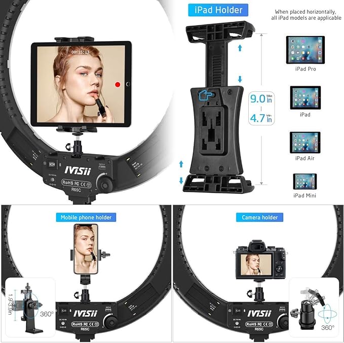 19 inch Ring Light with Stand and Phone Holder,60W Bi-Color or for Live Stream/Makeup/YouTube Video/TikTok/Zoom/Photography Black
