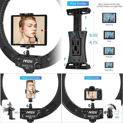 19 inch Ring Light with Stand and Phone Holder,60W Bi-Color or for Live Stream/Makeup/YouTube Video/TikTok/Zoom/Photography Black