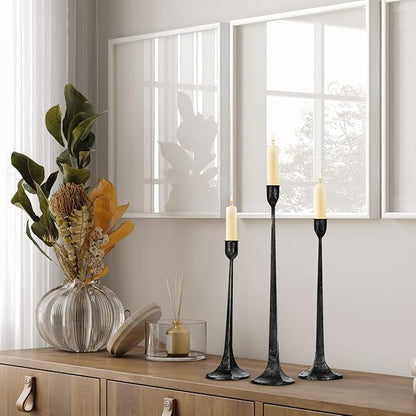 Iron Taper Candle Holder Set of 3 - Decorative Tall Candle Stand, Candlestick Holder for Wedding, Dining Table, Party Decoration