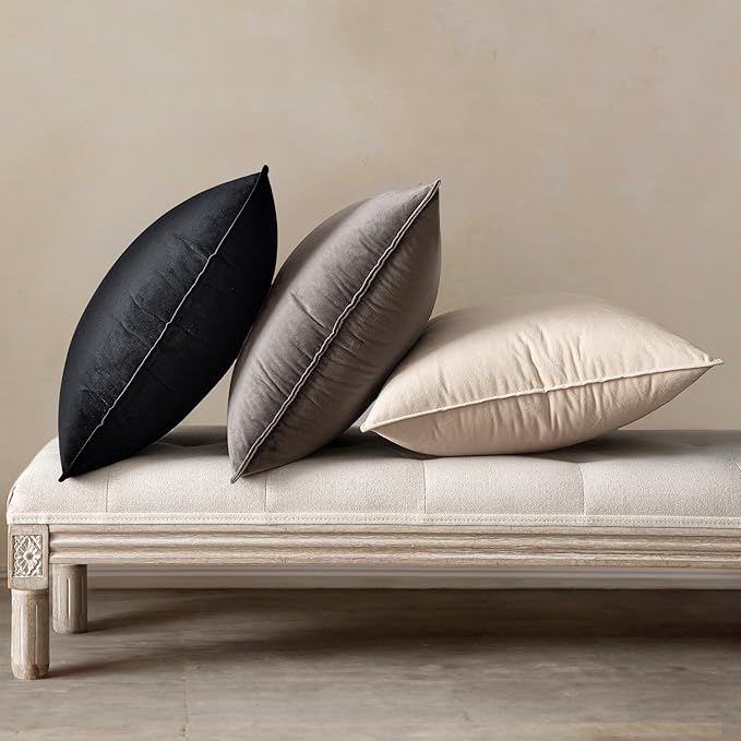 MIULEE Pack of 2 Decorative Velvet Throw Pillow Cover Soft Pillowcase Solid Square Cushion Case for Sofa Bedroom Car 16x16 Inch Black