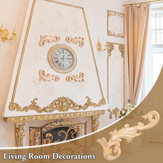 20 Pcs Wood Applique Corner Onlay Decorative Wood Applique DIY Wooden Carved Corner Unpainted Wooden Carved Decals Carving Decal for Furniture Wall Cupboard Bed Cabinet(Stylish Style)
