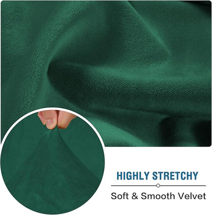 H.VERSAILTEX Velvet Stretch Couch Cushion Cover Plush Cushion Slipcover Cushion Furniture Protector Seat Cushion Sofa Cover (3 Piece XL Sofa Cushion Covers, Vintage Green)