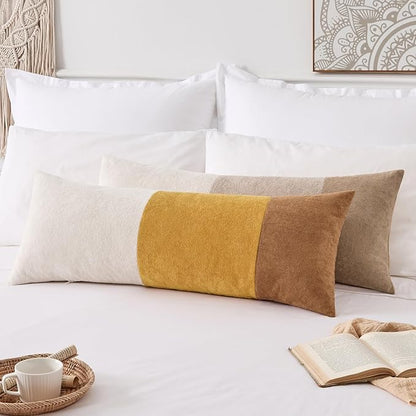 Kevin Textile 14x36 Inch Long Lumbar Cover 1 Pack Three-Colour Patchwork Soft Textured Waterproof Rectangle Cushion Elegant Accent Pillows for Couch Sofa Chair Bed Home Decor Indoor Outdoor Yellow