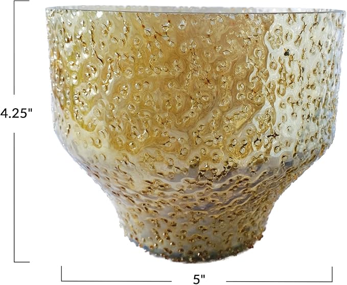 Creative Co-Op Round Glass Seeded Votive Candleholder, Antique Gold Finish
