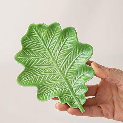 Ceramic Jewelry Tray Trinket Dish, Jewelry Dish for Women, Oak Leaf Ceramic Plate, Ring Dish Holder for Earrings Necklace Organizer, Mother's Day Christmas Birthday Gift