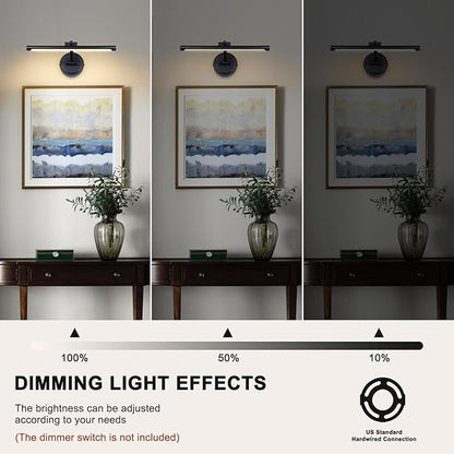 Hardwired 15.7 Inch 7W Black Picture Lights for Wall LED Picture Frame Light Dimmable Painting Lights for Wall Portrait Artwork Warm White
