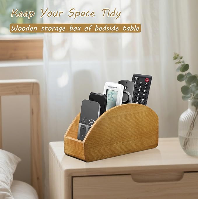 BIBELUN TV Remote Control Holder with 5 Compartments, Bedside Table Remote Caddy, Desktop Storage Box Organizer/Tray to Store Pen, Controllers, Media Player, Cosmetics, Office Supplies, Home Décor