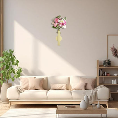 6.3" Wall-Mounted Flower Tube, Top/Bottom Open Vase, Adhesive Metal Flower Open Tube Decoration Holder for Flower Display, Home Office Living Room Bedroom Decoration, 2pcs(Gold)