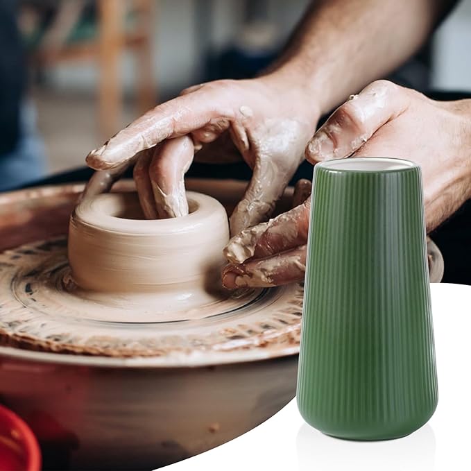 Alpinegreen Ceramic Vase, GUKJOB Small Cute Flower Vase for Pampas Grass, Home, Living Room, Dining Table, Farmhouse, Office Decor, Bedroom, Table, and Kitchen Shelf (Alpinegreen)