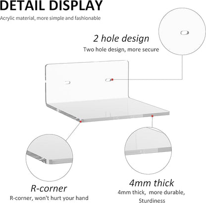 Sezanrpt 6 Inches Acrylic Small Wall Shelves 2 Pack, Floating Shelf for Wall Mounting, Acrylic Display Ledges for Funko Pop Figures, Home Décor, Living Room, Gaming Room, Plants(6 inch, Clear)