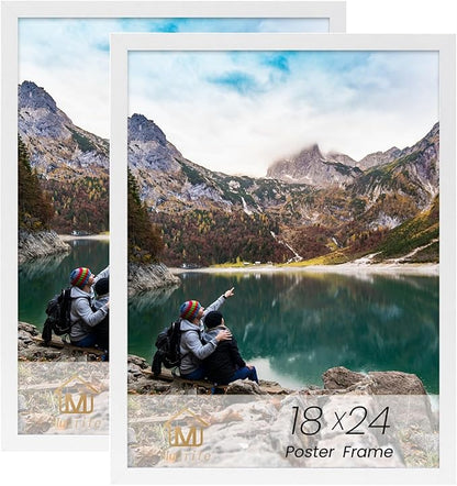 Muzilife 18×24" White Poster Frame 2 Pack, Engineered Wood Concert Poster Picture Frames with Plexiglass Cover and Hanging Hardware for Horizontal or Vertical