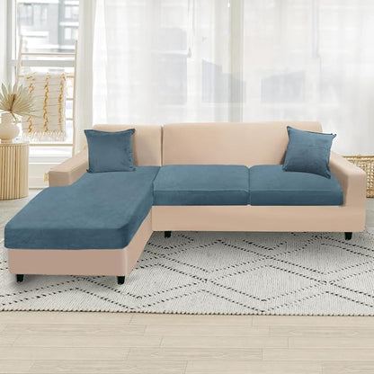 NAISI Sectional Couch Cover 3 Pieces Velvet Separate Couch Cushion Covers L Shape Soft Stretch Sofa Slipcovers with 2pcs Pillowcases for Left/Right Chaise Sectional Couch(2 Seater+1 Chaise,Teal)