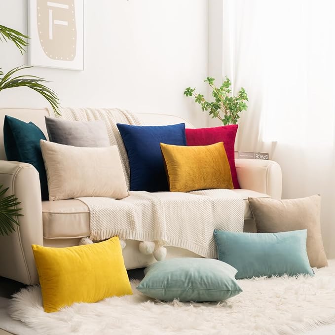 HWY 50 Navy Blue Velvet Rectangular Throw Pillow Covers 12x20 Inch, Pack of 2 Soft Cozy Solid Decorative Luxury Cushion Cases for Couch Sofa Bed Living Room Bedroom