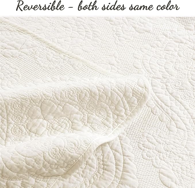 Cozy Line Home Fashions Pure Cotton Bedding Quilt Set (Medallion-Ivory, King - 3 Piece)