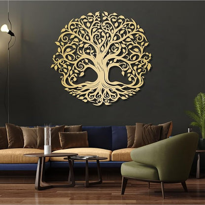 Yemwot Metal Tree of Life Wall Decor, Circle of Life Metal Trees Wall Art, Branch Art, Spiritual Decor, Modern Sculpture Decoration, Living Room Bedroom Decoration (Sliver-Tree 2, 39"x 36"| 100x91cm)