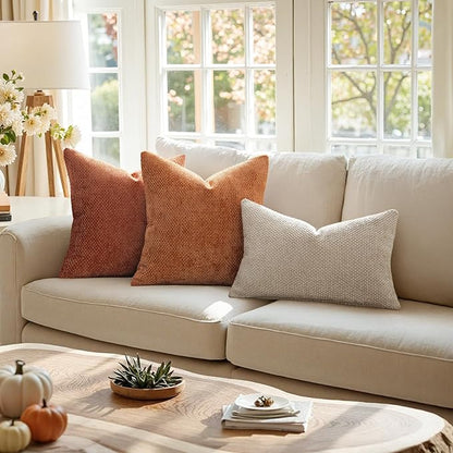 MIULEE Pack of 2 Fall Orange Decorative Pillow Covers 18x18 Inch Soft Chenille Couch Throw Pillows Farmhouse Cushion Covers for Home Decor Sofa Bedroom Living Room